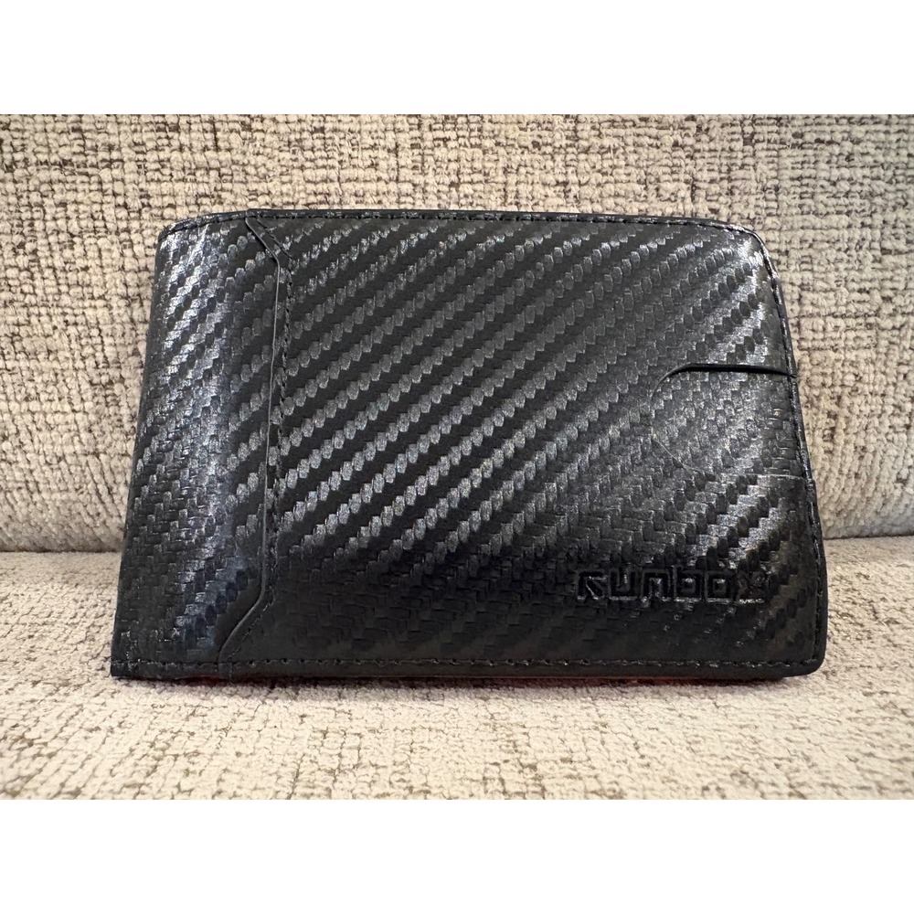 Runbox Mens Bifold Wallet Carbon Fiber Black Orange Money Clip ID Window